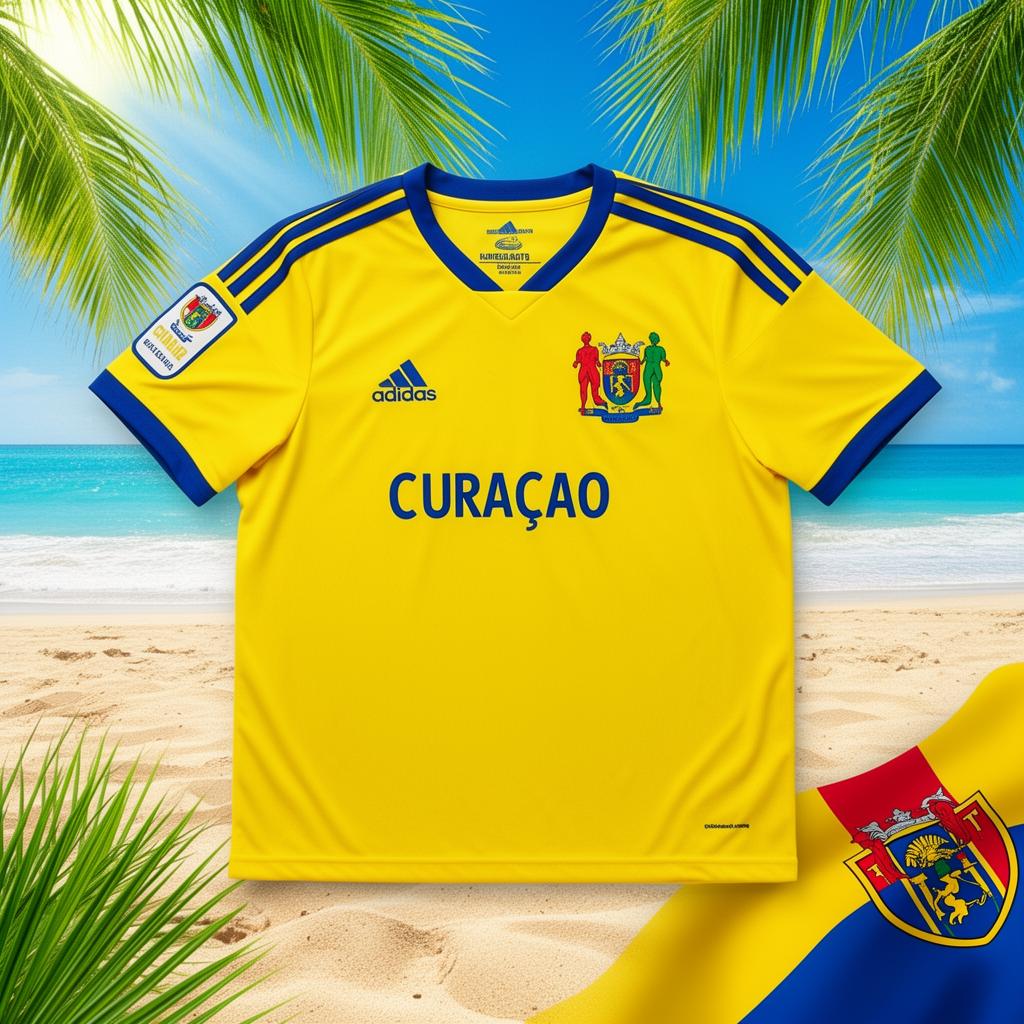 Curaçao geel fanshirt op het strand