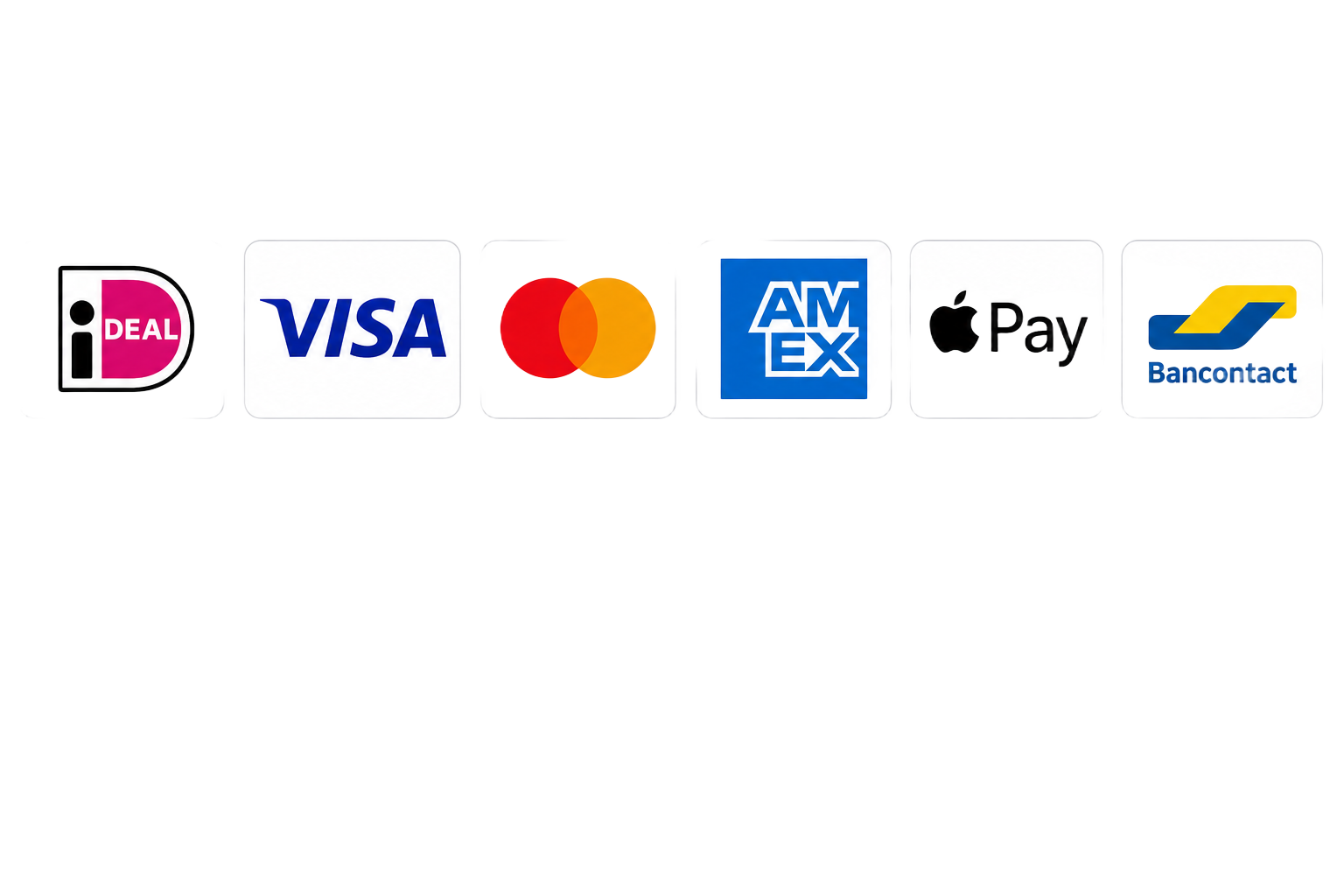 iDEAL, Visa, Mastercard, American Express, Apple Pay en Bancontact